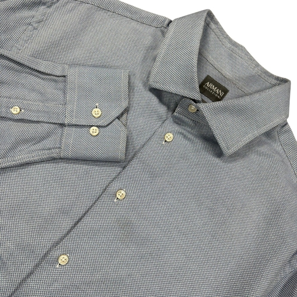 Armani Collezioni Slim Fit Dress Shirt Mens 16.5 Blue Micro Geometric Cotton